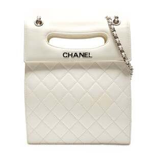 CHANEL Logo Chain Shoulder Bag White WS26892